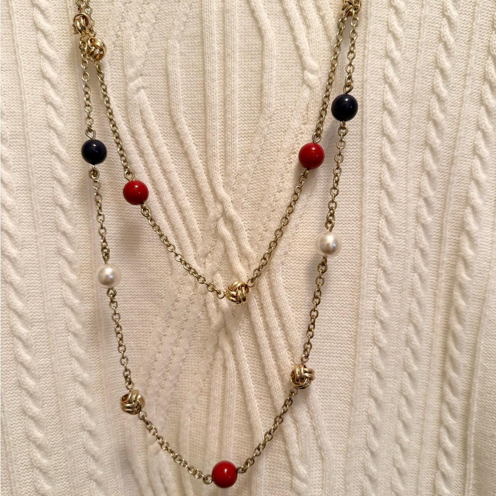 Talbots Elegant Gold Chain Necklace with Red and Blue Accents